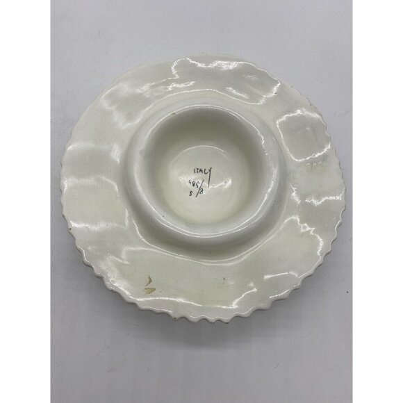 Vtg White Straw Hat Ceramic Green Bow Decor Ring Ashtray Vanity 9.5" Italy 485/8 - Picture 5 of 8